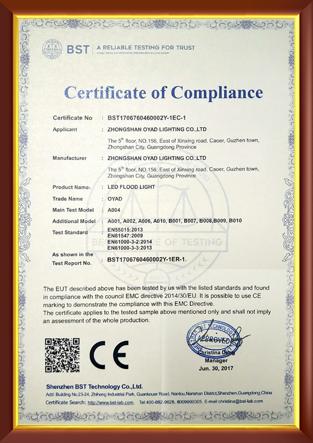 CE-EMC-Flood Light Certificate